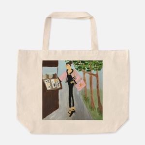 Large "M'selle Shopping the Seine in Paris" Tote